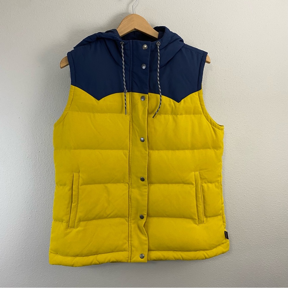 Patagonia Bivy Hooded Vest Down Vest Yellow‎ Blue Women’s Large